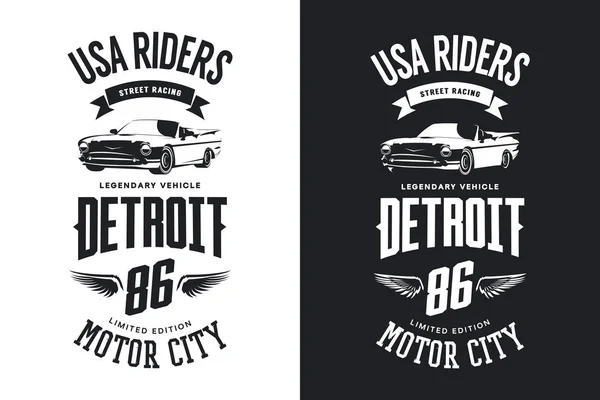 Черно Белая Футболка Логотипом Vintage Colet Vehicle Детройт Штат Мичиган — стоковый вектор