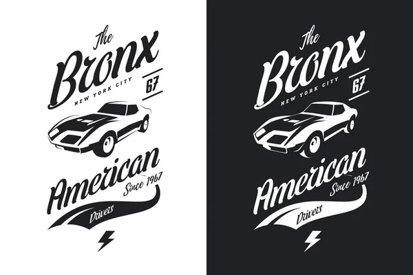 American Muscle Car Bianco Nero Isolato Vettore Shirt Logo Illustrazione — Vettoriale Stock