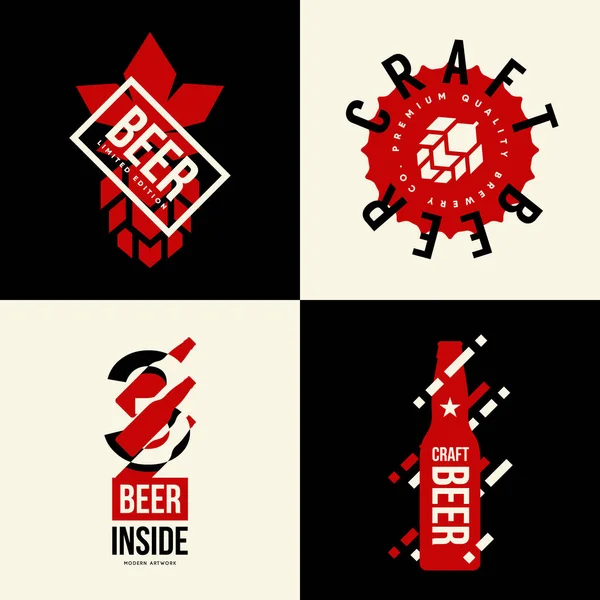 Señal de logotipo aislado de vectores de cerveza artesanal moderna para bar, pub, cervecería o cervecería — Archivo Imágenes Vectoriales