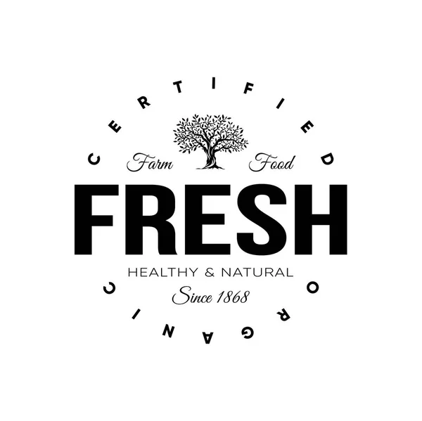 Granja ecológica natural y saludable alimento fresco emblema retro — Vector de stock