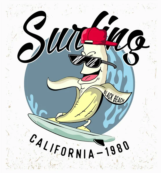 Surfing logo s banánem — Stockový vektor