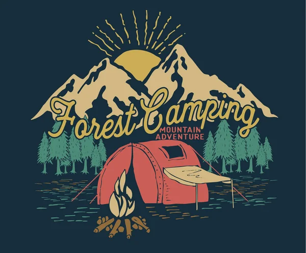 Affiche camping forêt — Image vectorielle