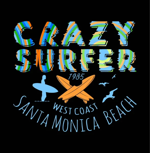 Crazy surfer print design — Stock Vector