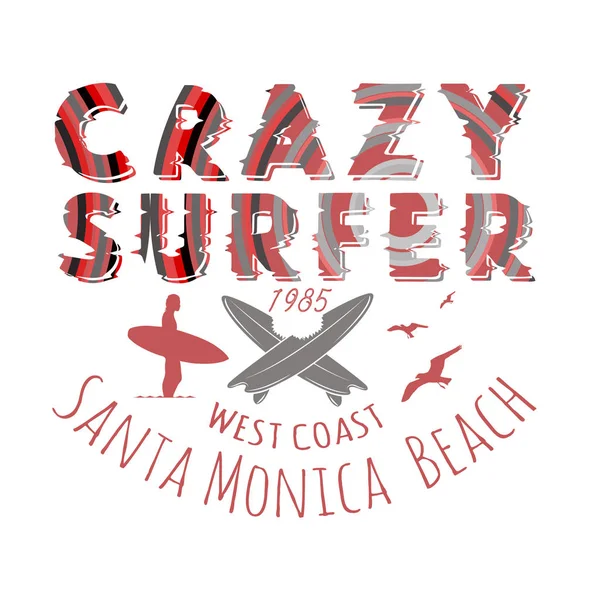 Crazy Surfer Print Design — Stockvektor