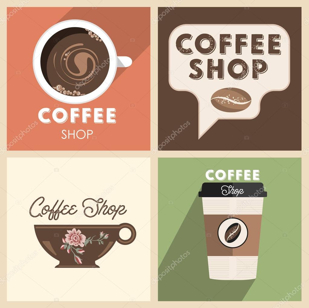 Coffee shop illustration design elements vintage poster