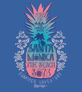 Sörf ananas, tipografi, t-shirt grafik