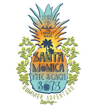 Sörf ananas, tipografi, t-shirt grafik