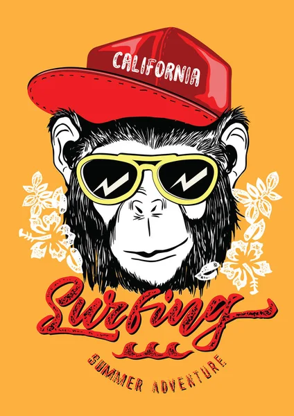 Surfer μαϊμού. Παραλία Καλιφόρνια — Διανυσματικό Αρχείο