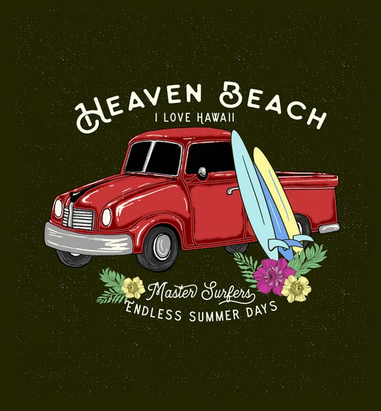 Cartel retro con texto Heaven Beach — Vector de stock