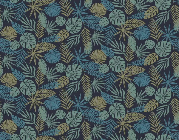 Patrón de flores con hojas tropicales — Archivo Imágenes Vectoriales
