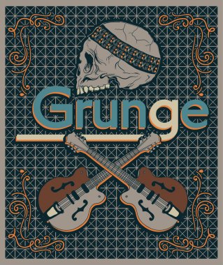 Grunge grafik kafatası ve gitar ile