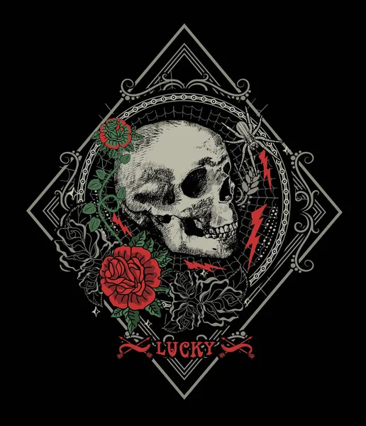 Crâne Roses Graphiques Fonctionnent Design Impression Style Gothique Illustration Vectorielle — Image vectorielle