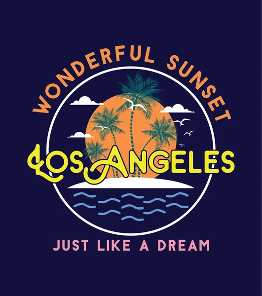 Los Angeles Harika Gün Batımı Yazdırma Şablonu Renkli Baskı Için — Stok Vektör