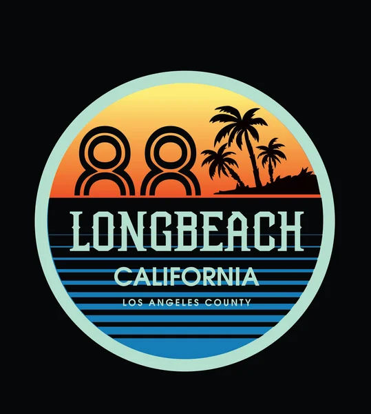 Ηλιοβασίλεμα Και Παραλία Σέρφινγκ Και Surf Αναβάτη Στο Long Beach — Διανυσματικό Αρχείο