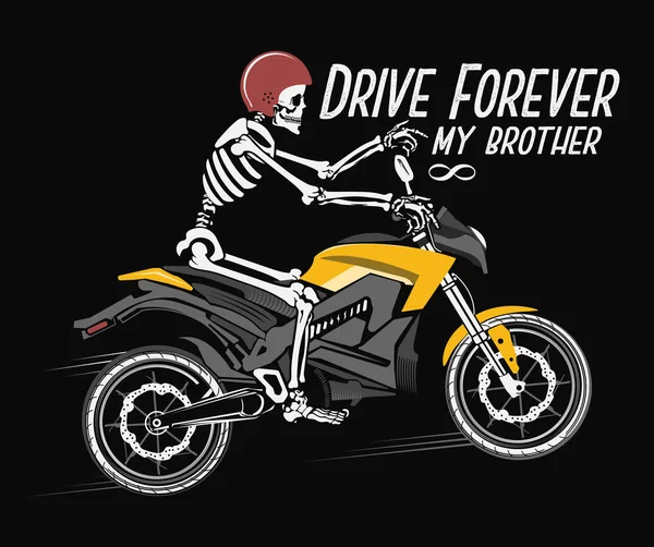 Skeleton Riding Motorcycle Illustrazione Vettoriale Stampa Colorata Shirt — Vettoriale Stock