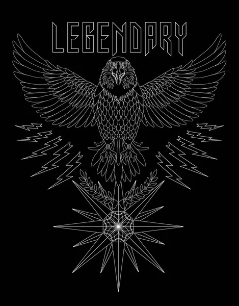 Linear Eagle Print Design Text Legendary Vector Illustration — Stock Vector