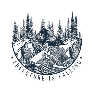 Dokuları olan vektör dağları. Alıntı ile çizim yap. Dağlar çağırıyor ve gitmeliyim.