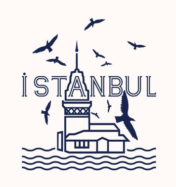 Bakire Kulesi (Kiz Kulesi), İstanbul. Hindi şehri tasarımı. El çizimi illüstrasyon.