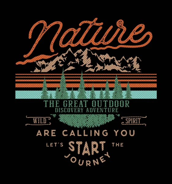 Vintage Adventure Calling Mountain Forest Illustration Outdoor Adventure Vector Graphic — 스톡 벡터