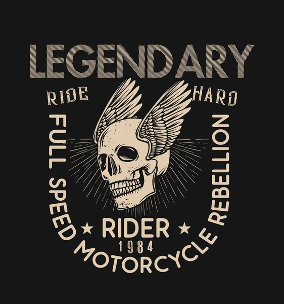 Skull Motorcycle Racer Poster Shirt Vector Illustration — Stock Vector