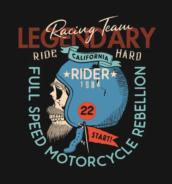 Motocicleta Skull Racer Póster Camiseta Ilustración Vectorial — Archivo Imágenes Vectoriales