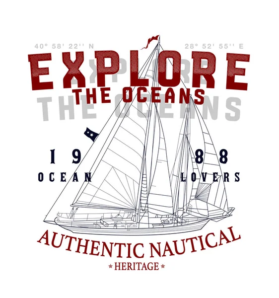 Explore Oceans Sketch Sail Graphic Design Can Used Shirt Printing — 스톡 벡터