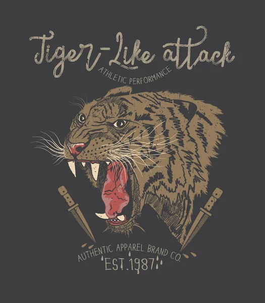 Slogan Com Tigre Ilustração Ataque — Vetor de Stock