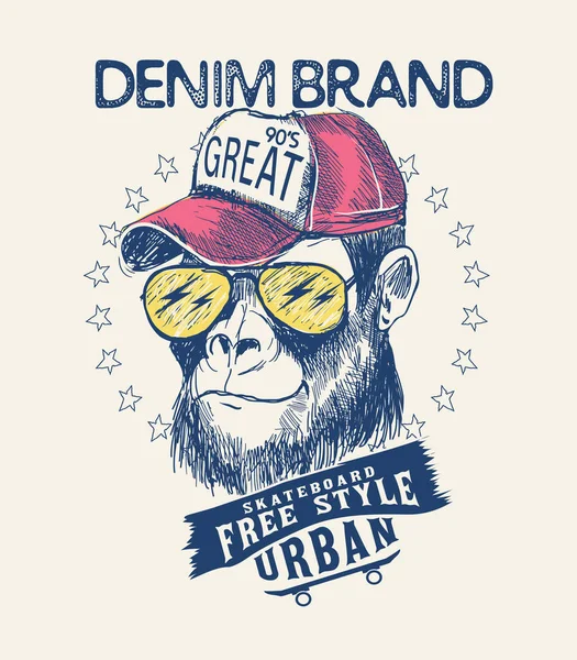 Cool Monkey Ilustração Com Slogan Legal Para Shirt Outros Usos — Vetor de Stock