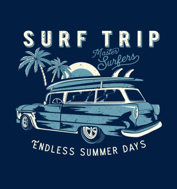 Yaz sörfü tişört baskısı tasarımı, vektör, illüstrasyon