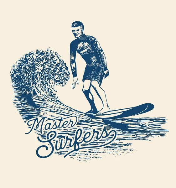 Surfing Καλοκαίρι Shirt Σχέδιο Εκτύπωσης Διάνυσμα Εικονογράφηση — Διανυσματικό Αρχείο