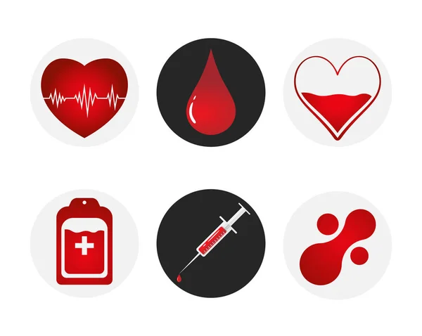 Zestaw ikon oddawania krwi. Serca, krwi, spadek, licznik, strzykawki i mataball cząsteczki. Ilustracja wektorowa Eps 10. — Wektor stockowy