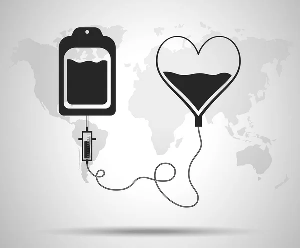 Bolsa de sangre y corazón. Concepto del día de donación de sangre. Humano dona sangre. Ilustración vectorial en estilo plano . — Vector de stock