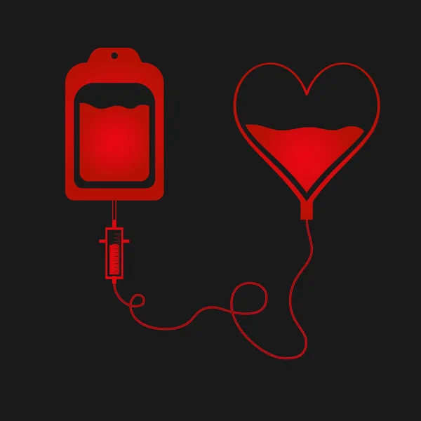 Bolsa de sangre y corazón. Concepto del día de donación de sangre. Humano dona sangre. Ilustración vectorial en estilo plano . — Vector de stock