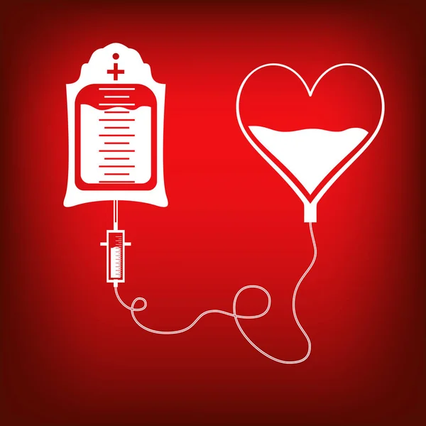 Bolsa de sangre y corazón. Concepto del día de donación de sangre. Humano dona sangre. Ilustración vectorial en estilo plano . — Vector de stock