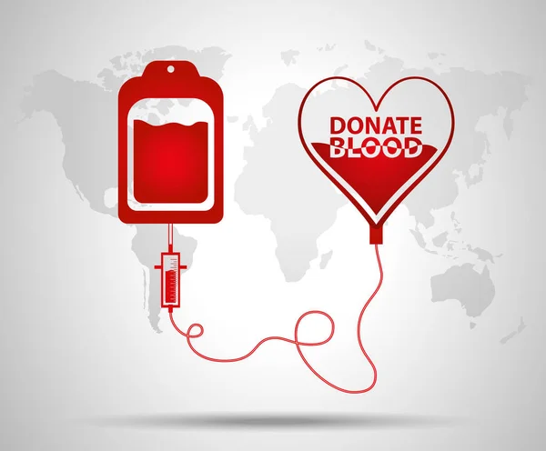 Saco de sangue e coração. Conceito do dia da doação de sangue. O ser humano doa sangue. Ilustração vetorial em estilo plano . —  Vetores de Stock