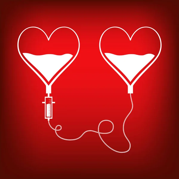 Dos bolsas en forma de corazones. Concepto del día de donación de sangre. Humano dona sangre. Ilustración vectorial en estilo plano . — Vector de stock