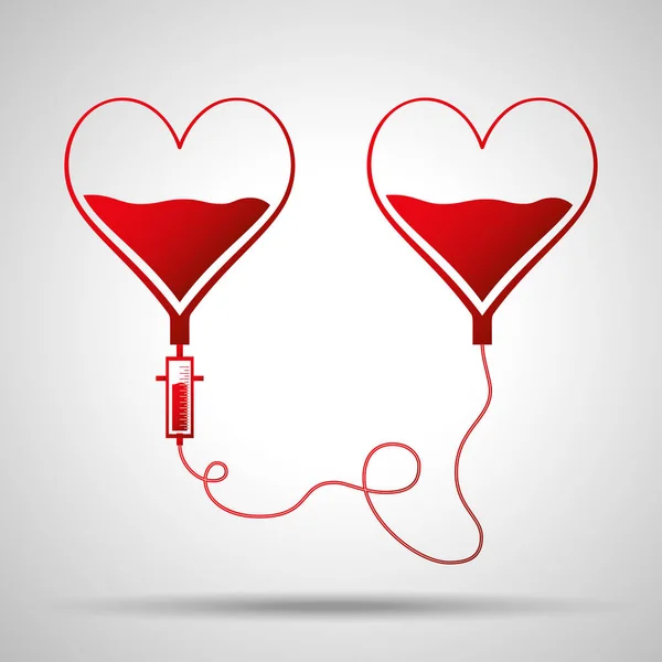 Dos bolsas en forma de corazones. Concepto del día de donación de sangre. Humano dona sangre. Ilustración vectorial en estilo plano . — Vector de stock