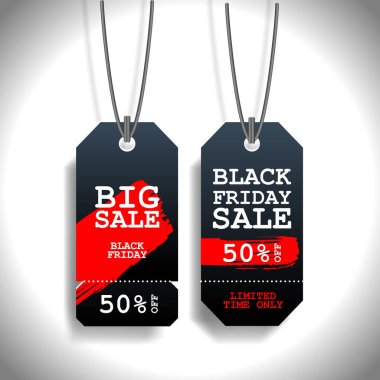 Dizi Black Friday Satılık siyah etiketi, reklam, vektör çizim