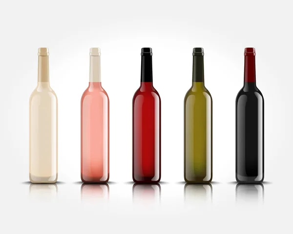 3D-realistische vector geïsoleerd wijnflessen zonder labels voor uw ontwerp en logo. Mockup voor de presentatie van uw product. — Stockvector