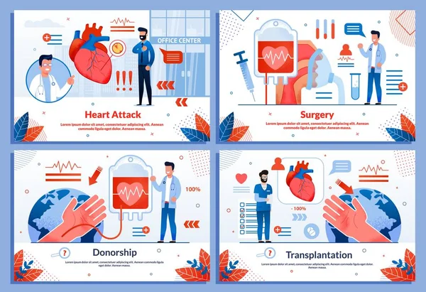 Ataque cardíaco Enfermedades cardiovasculares Banner Set — Archivo Imágenes Vectoriales