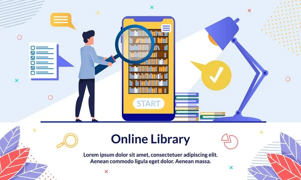 Bright Banner Biblioteca Online, Treinamento Moderno . — Vetor de Stock