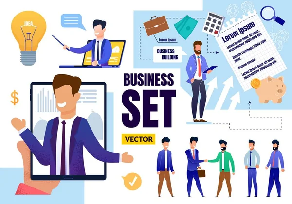 Gestione efficace e business set vettoriale piatto — Vettoriale Stock