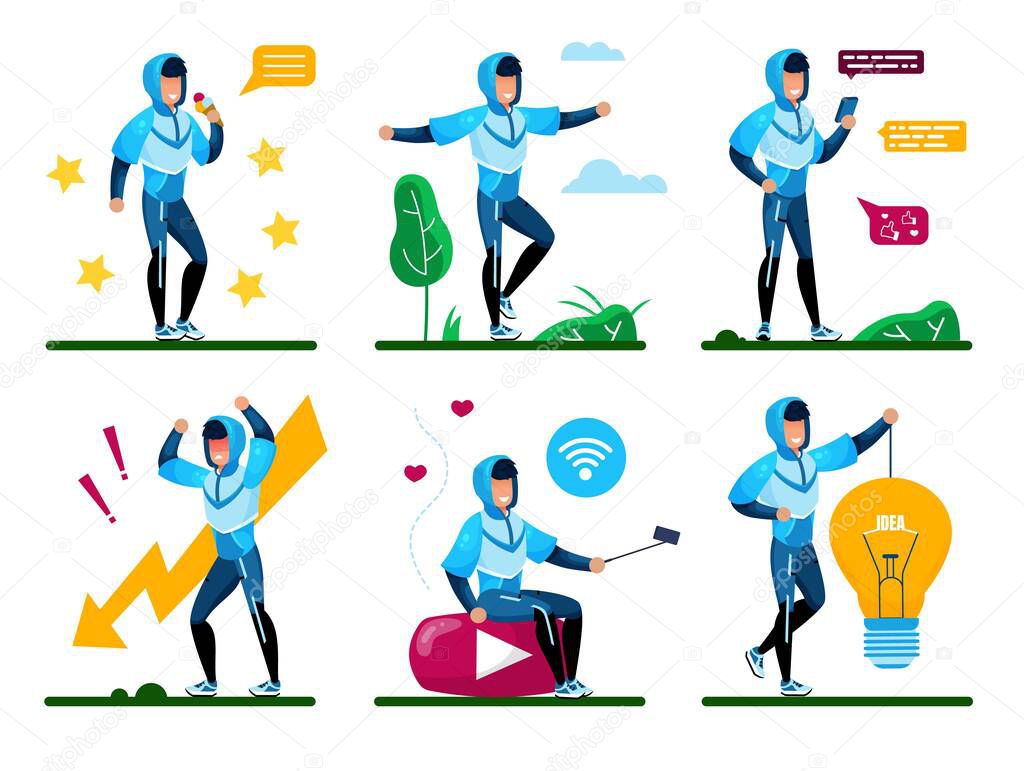 Modern Teenager Daily Routine Flat Vector Concepts