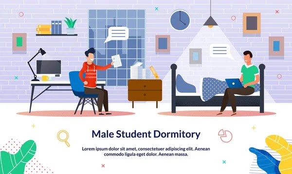 Vector Illustration Male Student Dormitory, Flat.
