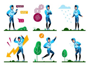 Genç Adam Yaşam Durumları Düz Vektör Kavramları Ayarlandı