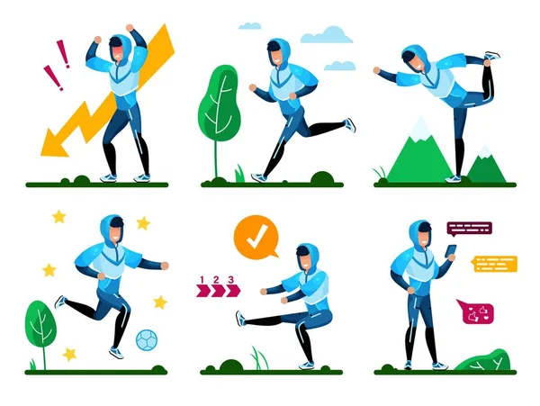 Active and Healthy Man Flat Vector Characters Set — Stockový vektor