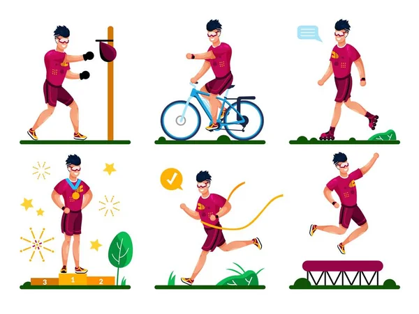 Conjunto de conceptos vectoriales de entrenamiento al aire libre de deportes modernos — Vector de stock