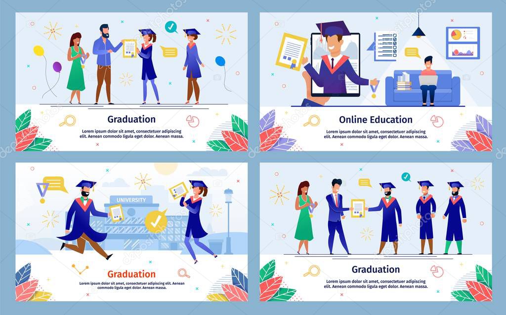 Online Education, Graduation Vector Banners Set