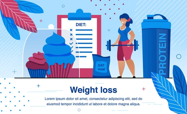 Women Weight Loss, Healthy Life Flat Vector Banner — Stockový vektor