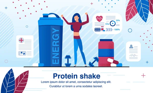 Suplementos para Proteína Shake Flat Vector Banner — Vector de stock